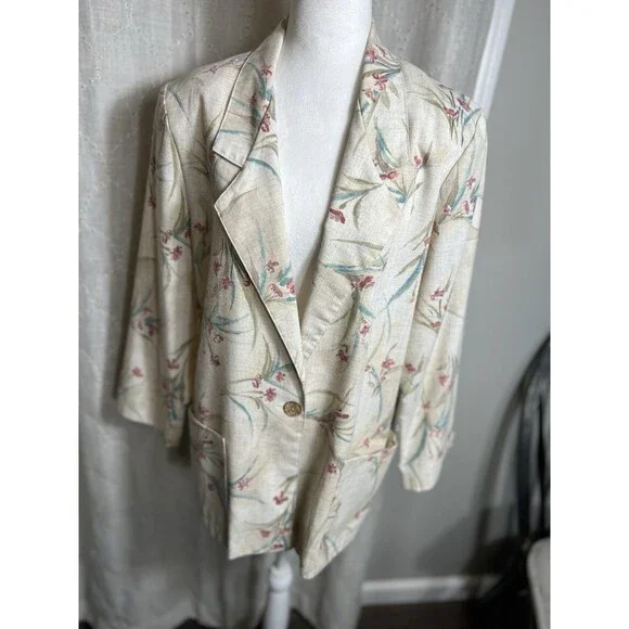Vintage 80s Made In USA Joanna Floral Blazer Multicolor Medium - Picture 1 of 10